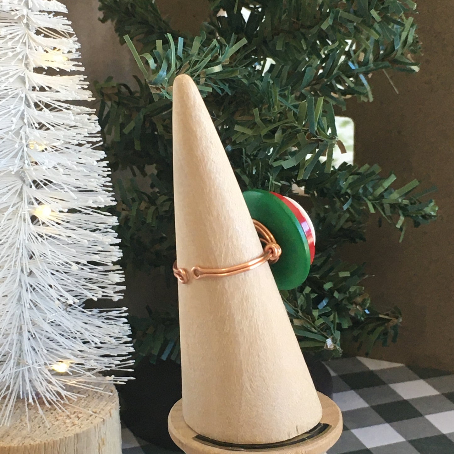 Christmas Button Ring green red white