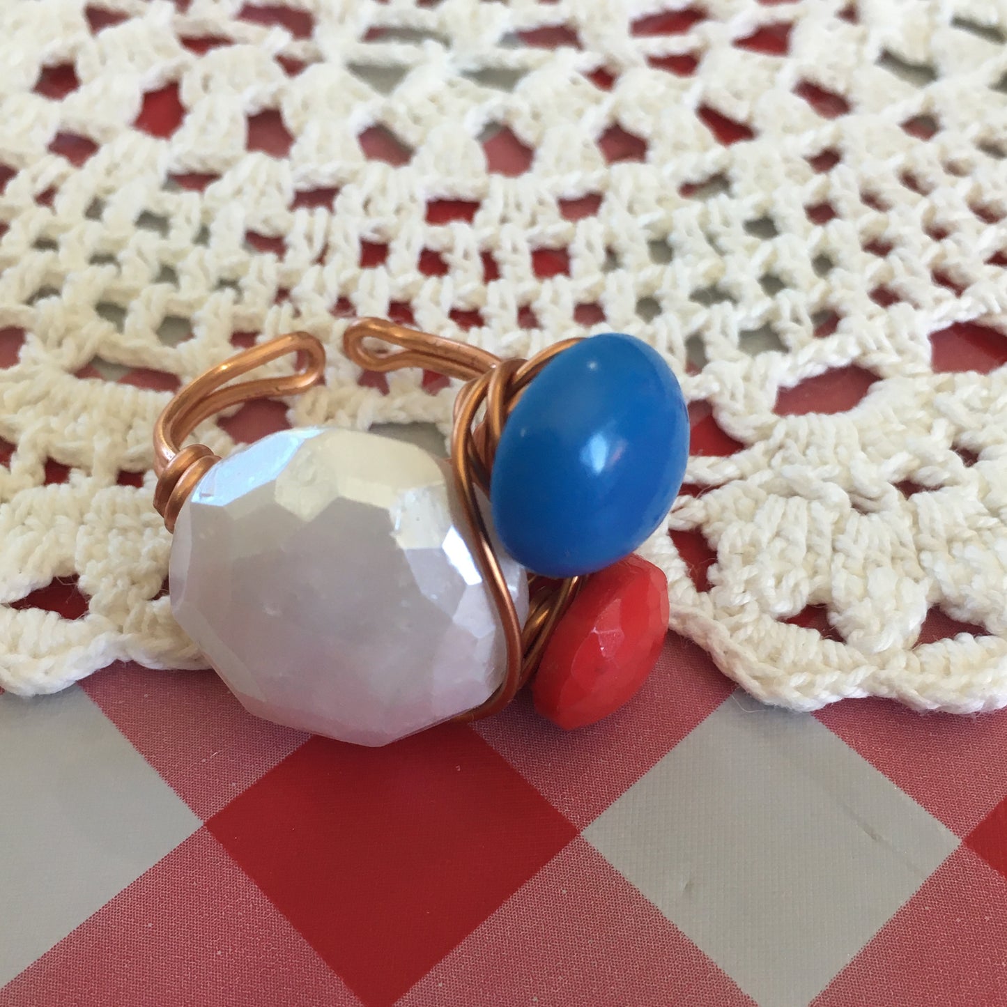 Patriotic Cluster Adjustable Vintage Button Ring