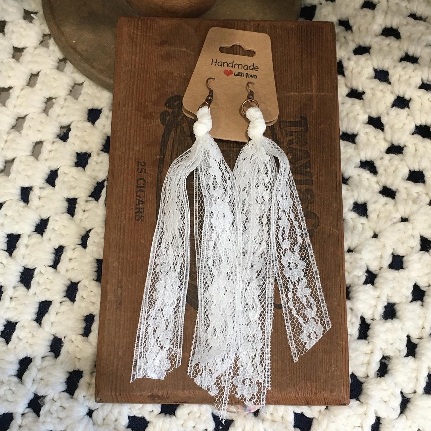 White Boho Vintage Lace Earrings