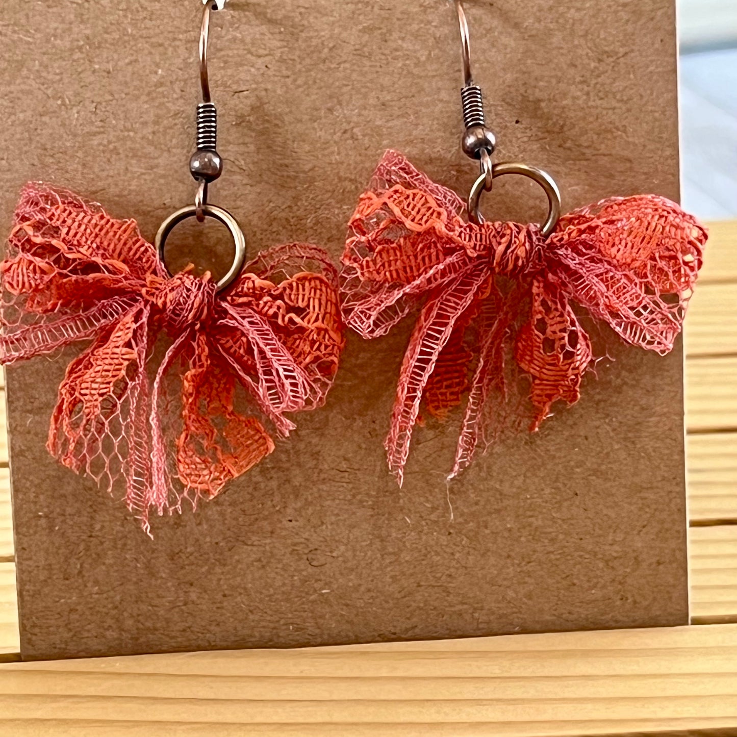 Vintage lace earrings rust bow earrings