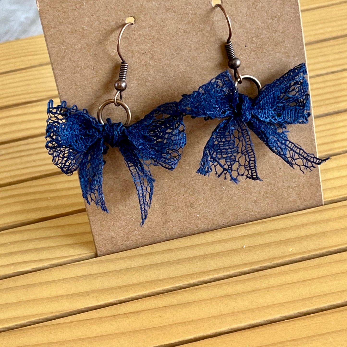Vintage lace earrings navy blue bow earrings