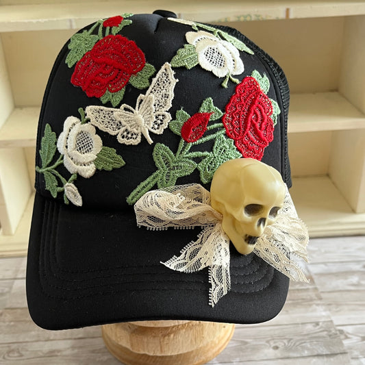Skull and Roses Trucker Hat