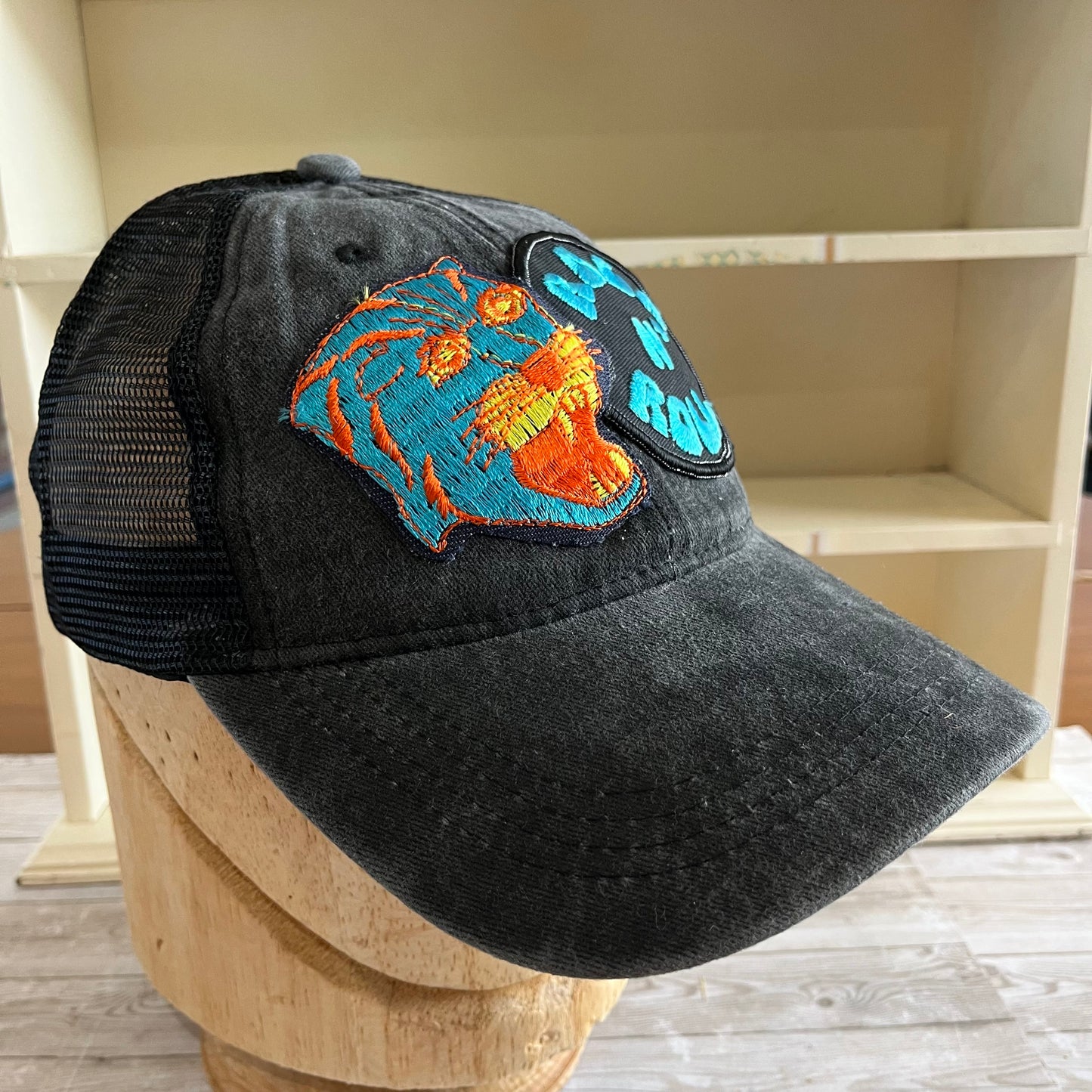 Aqua Cougar Rock N Roll Black Trucker Hat