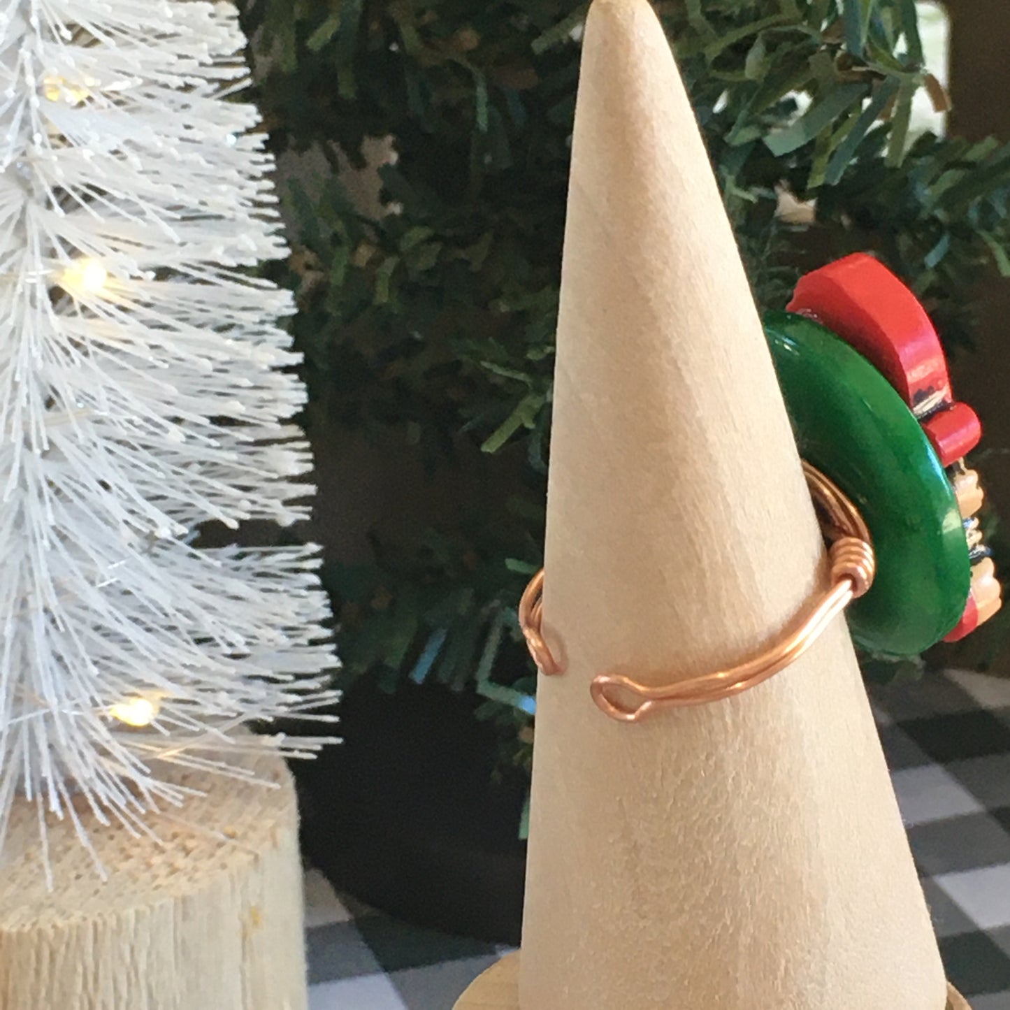 Christmas Button Ring Green Bear