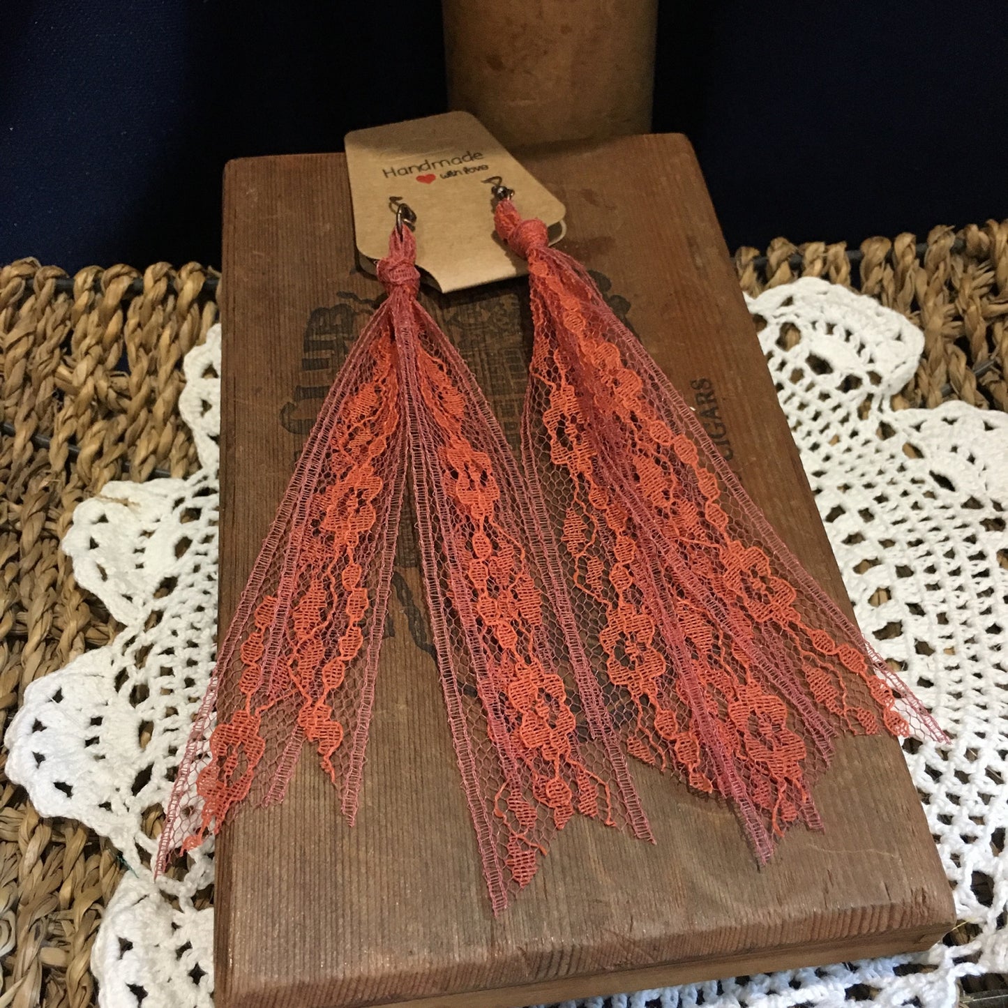 Rust Boho Vintage Lace Earrings