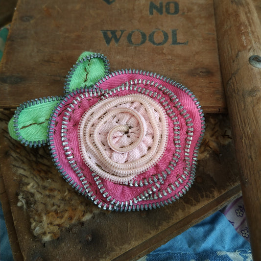 Pink Vintage Zipper Flower Brooch